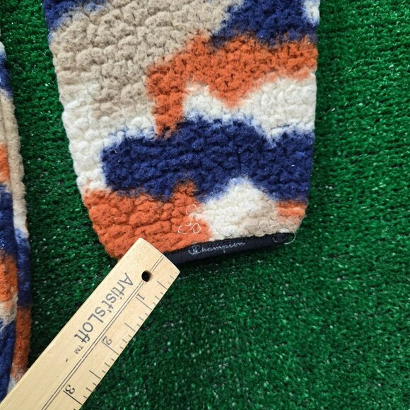 Champion Hoodie Mens Medium Brown Blue Sherpa Camo Fleece Pullover Sweatshirt - Picture 7 of 12